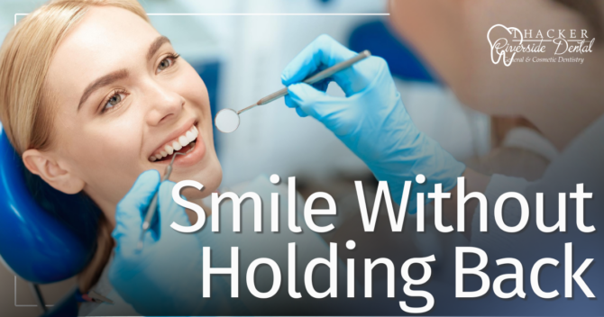 Smile Without Holding Back patient smiling in dental chair